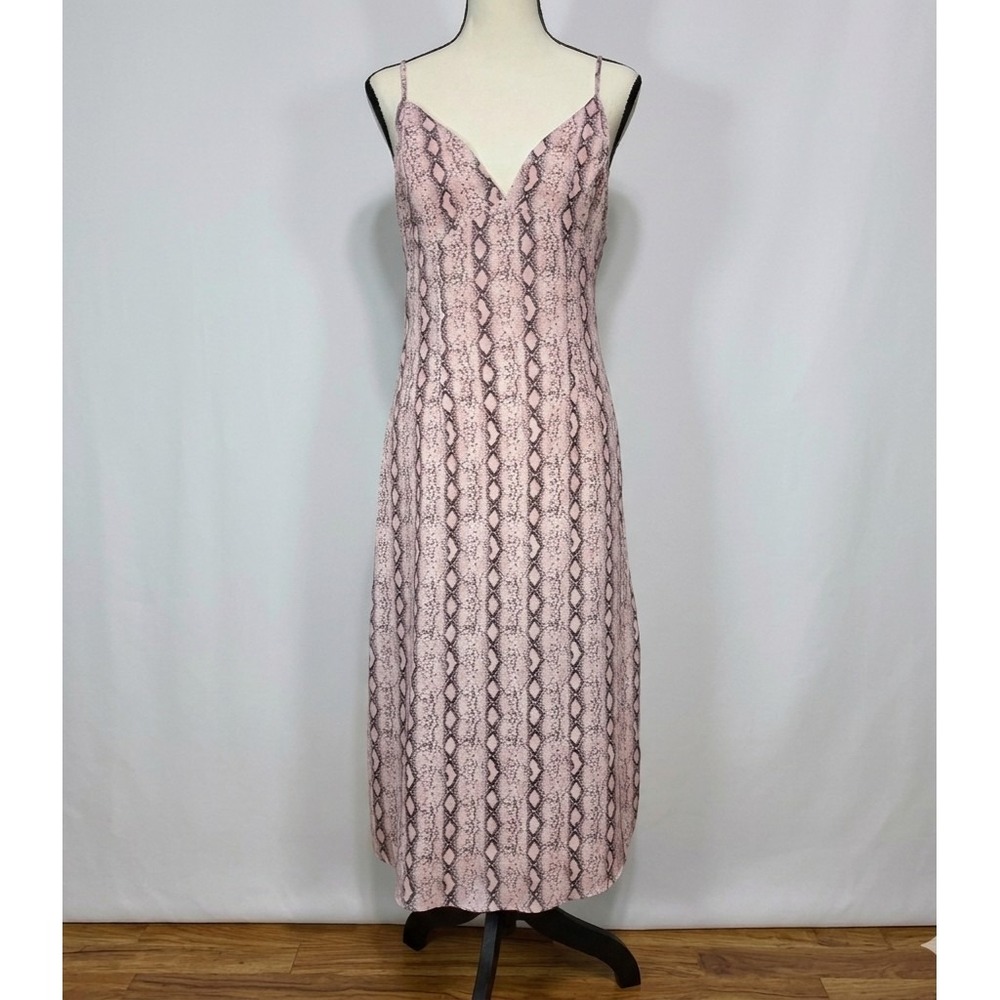 LE LIS Snake Print V-Neck Maxi Slip Dress Medium Pink Black Retro Y2K